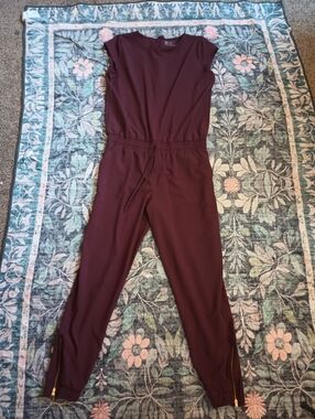 Albion Fit Everyday Jumpsuit Medium Burgundy Nylon Jogger Lightweight Athleisure
